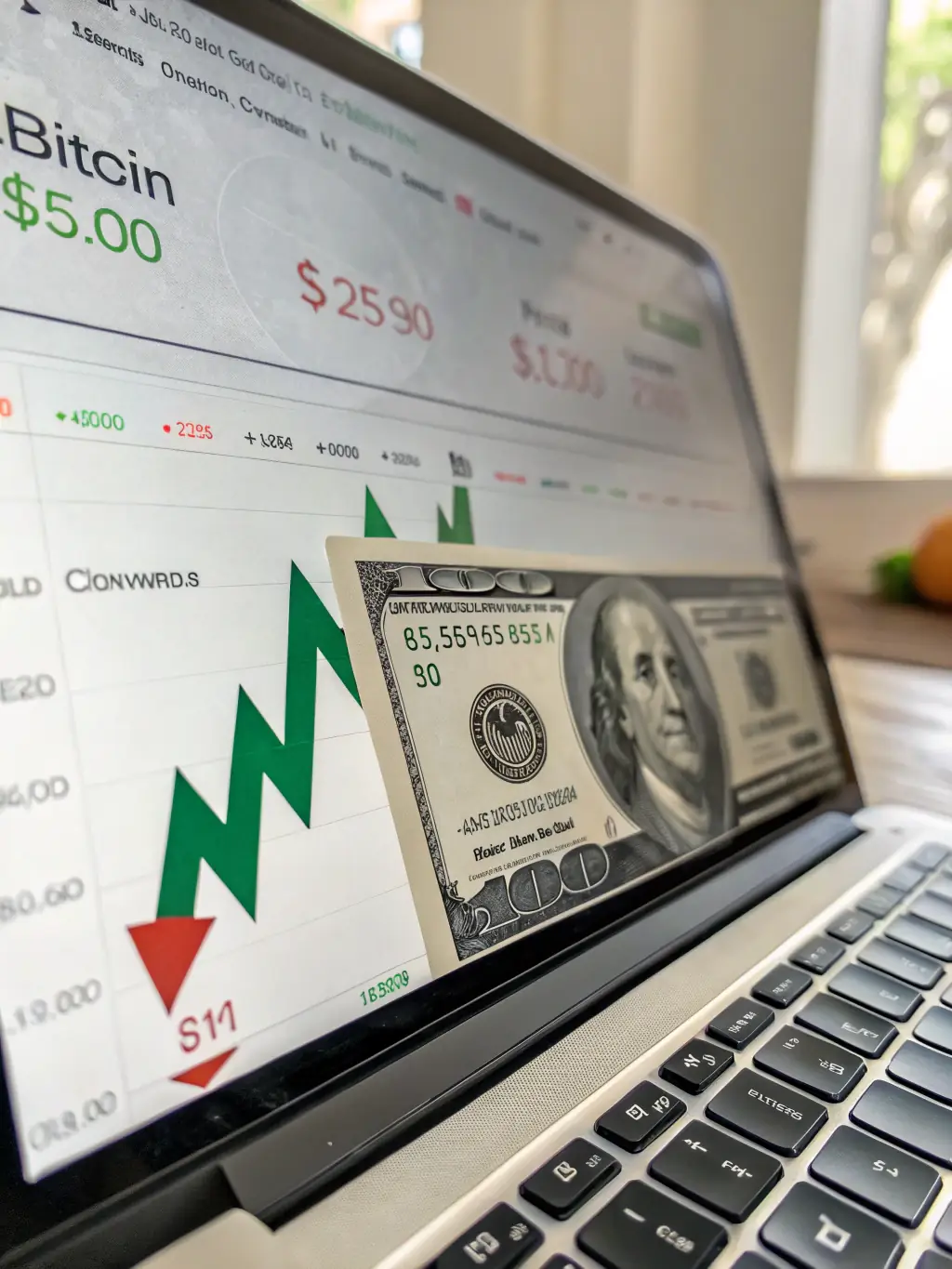 A detailed close-up of CryptoInsights' customizable charting interface, showcasing various technical indicators overlaid on a Bitcoin price chart. The interface is clean and intuitive, highlighting the ease of use for traders.