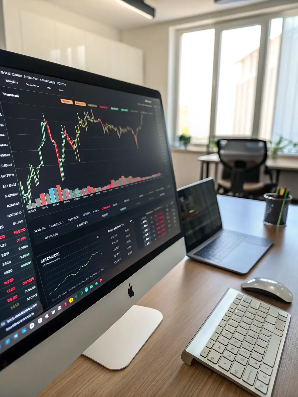 A screenshot of CryptoInsights' platform displaying a candlestick chart with volume bars and Fibonacci retracement levels applied to Ethereum. The chart is interactive, allowing users to zoom and pan.